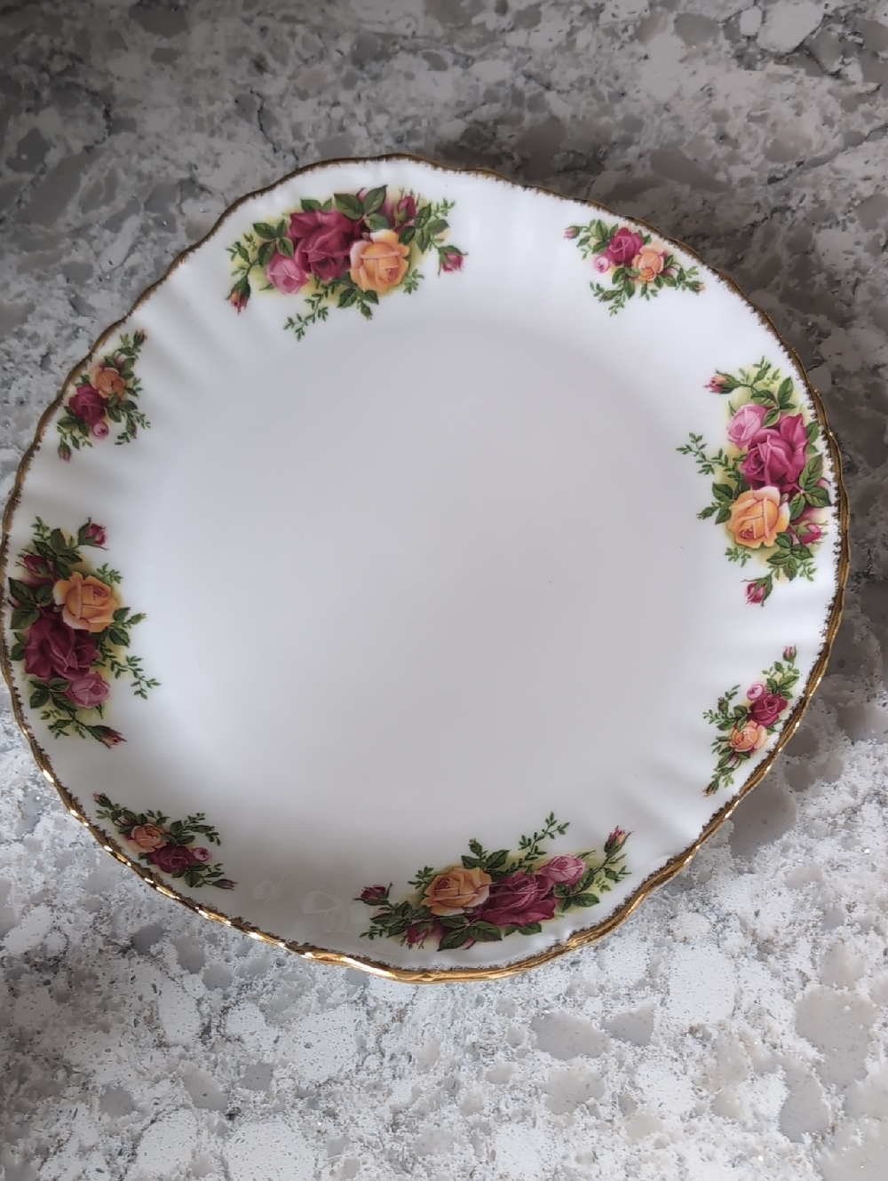 Royal Albert White Porcelain Plate with Pink and Yellow Rose Sprays